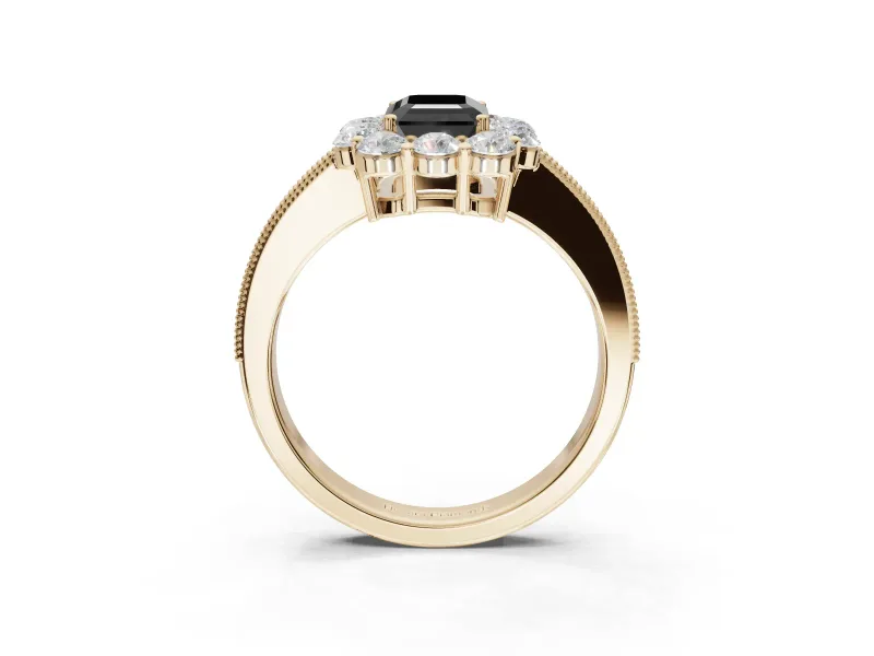 Emerald Cut Vintage Halo Engagement Ring Setting for a Black Center | Yellow Gold