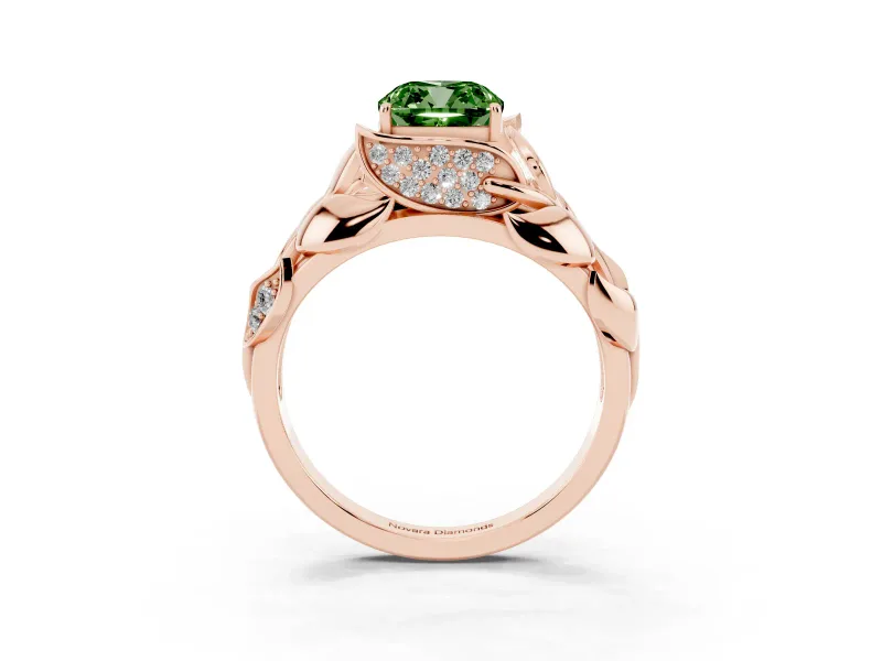 Cushion Cut Leaf Bypass Engagement Ring Setting for a Fancy Green Lab-Grown Diamond | Rose Gold