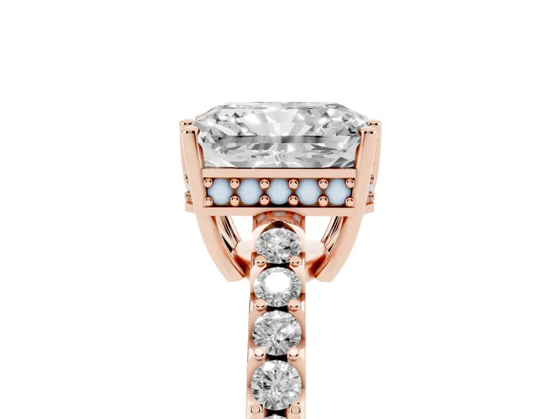 Radiant Cut Hidden Halo Solitaire Engagement Ring Setting | Shared Prong Band | Rose Gold