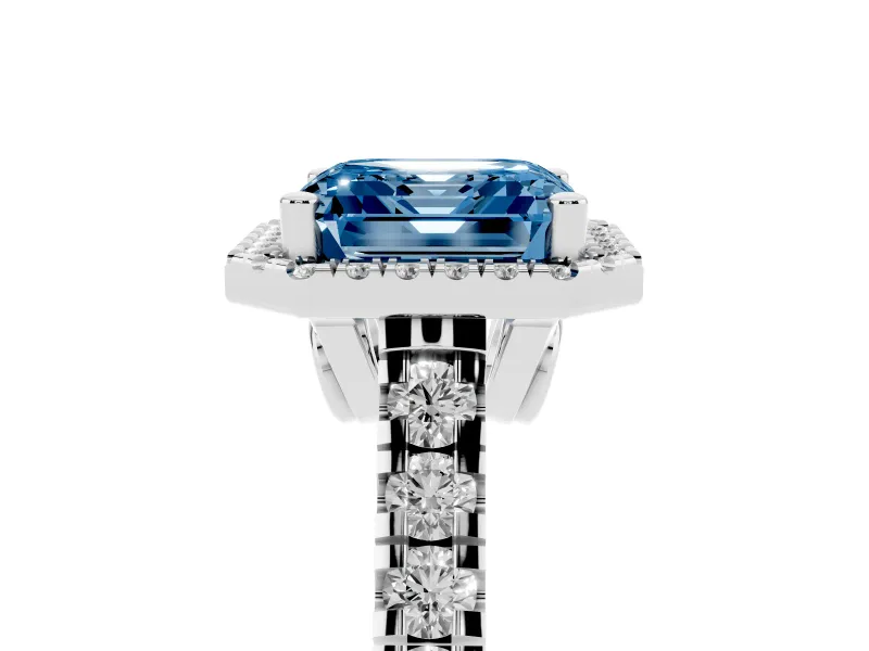 Asscher Cut Accented Halo Engagement Ring Setting for a Fancy Blue Lab-Grown Diamond | White Gold