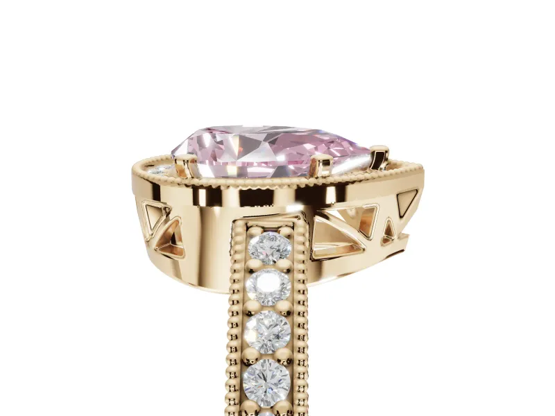 Pear-Shaped Milgrain Halo Engagement Ring Setting for a Fancy Pink Lab-Grown Diamond | Wide Pavé Band | Yellow Gold