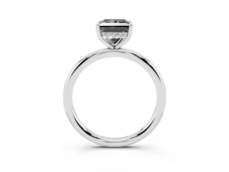 Fancy Black Princess Cut Diamond Solitaire Ring Set in Silver with Thin Band and Prong Setting