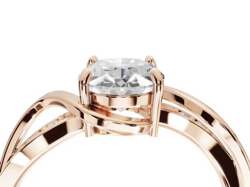 Oval Bypass Solitaire Engagement Ring Setting | Pavé and Plain Strands | Rose Gold