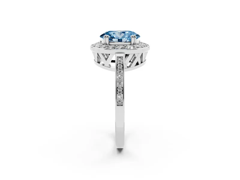 Oval Halo Engagement Ring Setting for a Fancy Blue Lab-Grown Diamond | Polished Halo Rim | White Gold