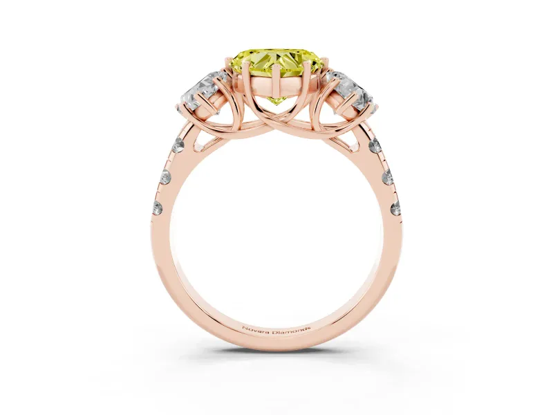 Heart-Shaped Three Stone Engagement Ring Setting for a Fancy Yellow Lab-Grown Diamond | Accented Shoulders | Rose Gold