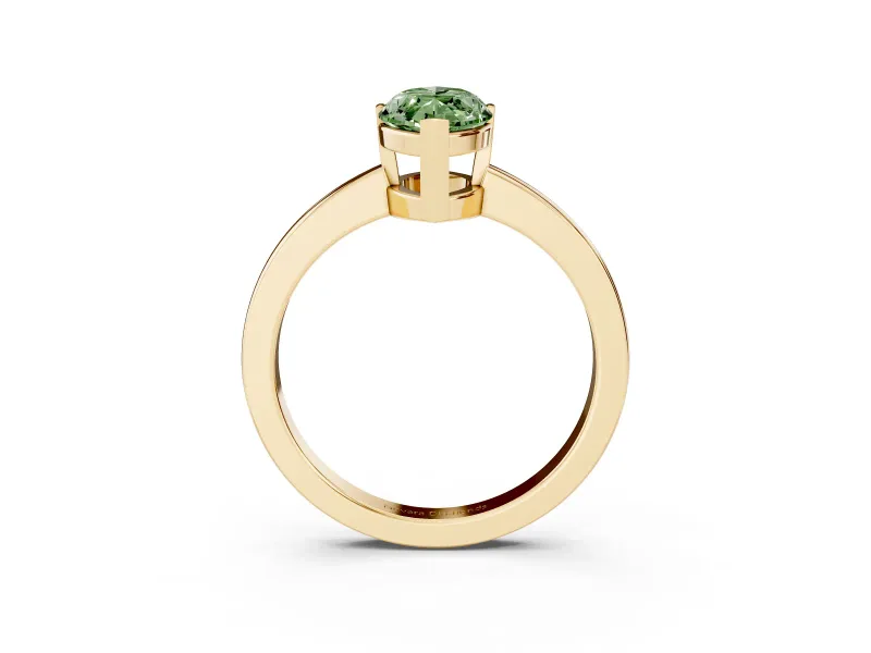 Fancy Green Marquise Cut Diamond Solitaire Ring Set in Yellow gold with Prong Head and Smooth Polished Band