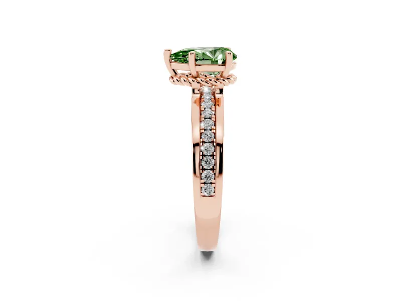 Pear-Shaped Channel Set Engagement Ring Setting for a Fancy Green Lab-Grown Diamond | Rope Collar | Rose Gold