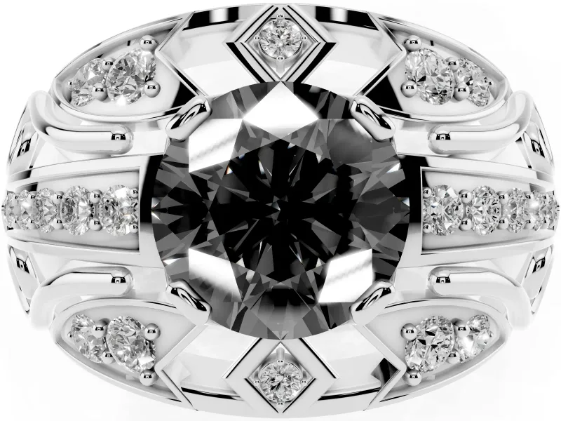 Round Art Deco Graduated Pavé Engagement Ring Setting for a Black Center | Split Shank | White Gold