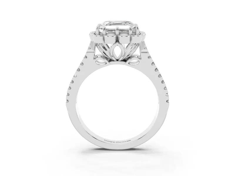 Asscher Cut Petal Frame Floral Halo Engagement Ring Setting | Pavé Split Shank | Platinum