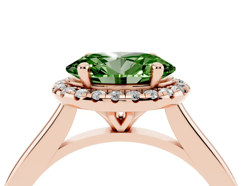 Oval Halo Engagement Ring Setting for a Fancy Green Lab-Grown Diamond | Plain Polished Band | Rose Gold