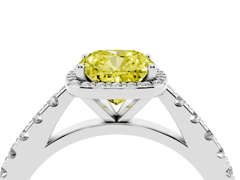 Cushion Cut Halo Pavé Engagement Ring Setting for a Fancy Yellow Lab-Grown Diamond | Sterling Silver