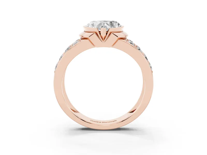 Heart-Shaped Half Bezel Engagement Ring Setting | Double Row Channel Band | Rose Gold