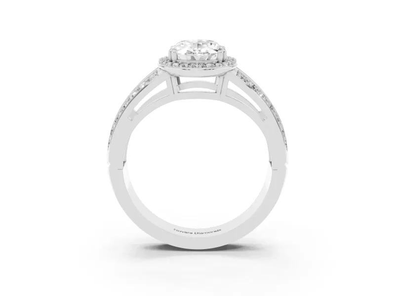 Oval Halo Engagement Ring Setting | Two-Row Pave Split Shank | Sterling Silver