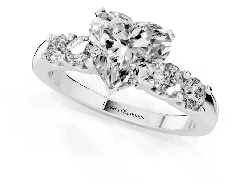 Heart-Shaped Five Stone Engagement Ring Setting | Prong-Set Side Stones | Sterling Silver
