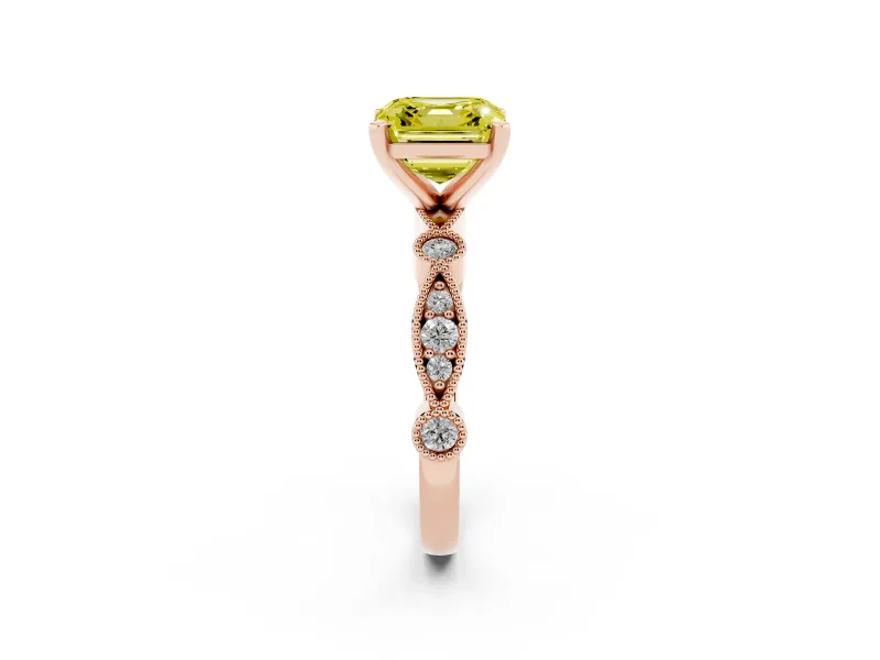 Asscher Cut Vintage Engagement Ring Setting for a Fancy Yellow Lab-Grown Diamond | Rose Gold