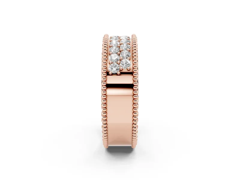 Round Lab-Grown Diamond Wide Double Row Pavé Wedding Band | Notched Side Walls | Rose Gold