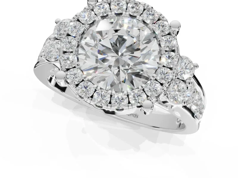 Round Halo Side Cluster Engagement Ring Setting | Graduated Channel Band | Platinum
