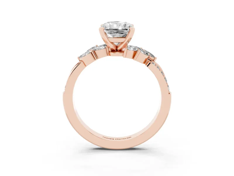 Radiant Cut Floral Engagement Ring Setting | Marquise Side Stones | Rose Gold
