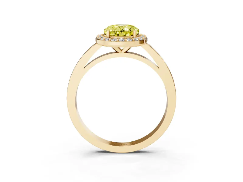 Oval Thin Halo Low Profile Engagement Ring Setting for a Fancy Yellow Lab-Grown Diamond | Slim Plain Band | Yellow Gold