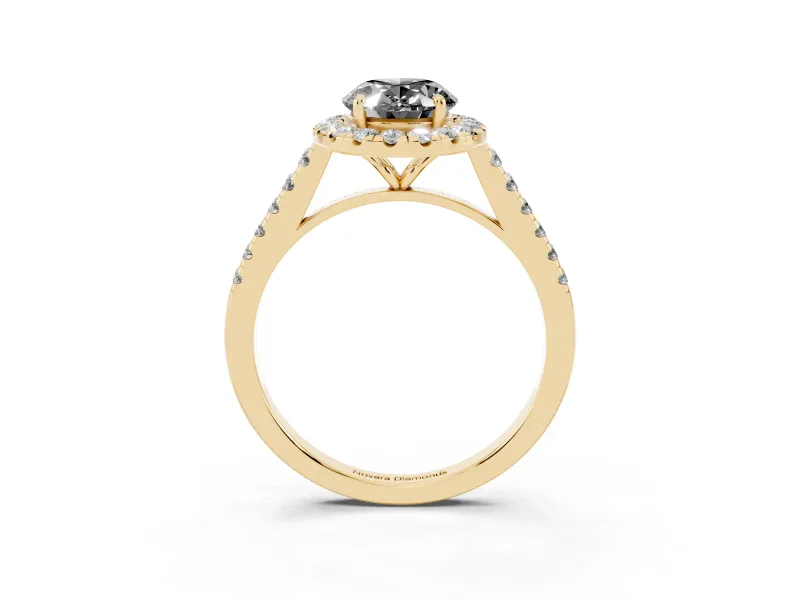 Oval Halo Engagement Ring Setting for a Black Center | Pavé Shoulders | Yellow Gold