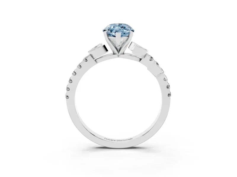 Fancy Blue Marquise Cut Diamond Solitaire Leaf-Inspired Ring Set in Platinum with Pavé Band and Prong Setting