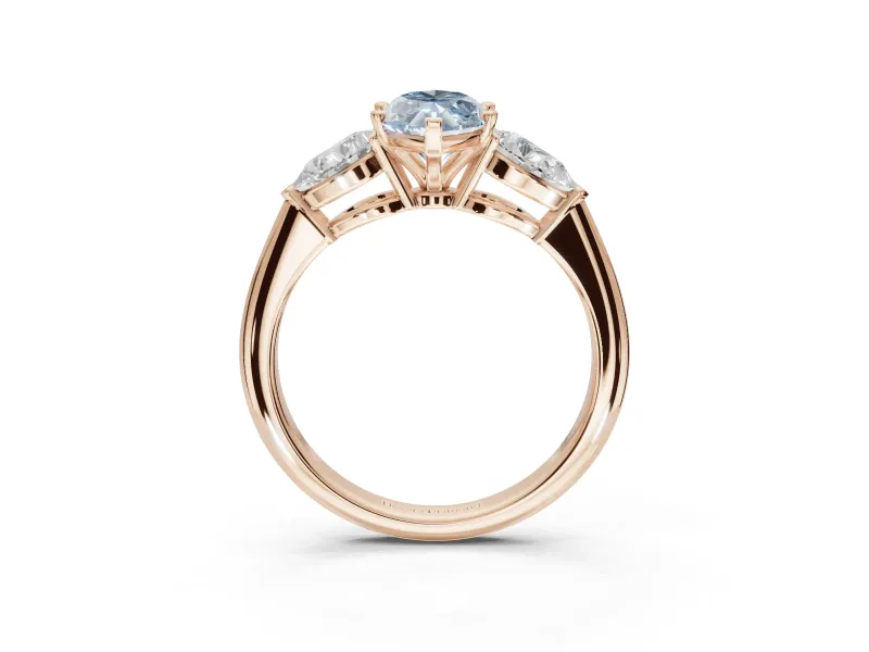 Marquise Three-Stone Ring Setting for a Fancy Blue Lab-Grown Diamond | Pear Side Stones | Rose Gold
