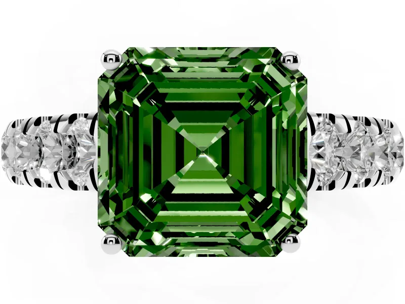 Asscher Cut Engagement Ring Setting for a Fancy Green Lab-Grown Diamond | Sterling Silver - Design NV-24643