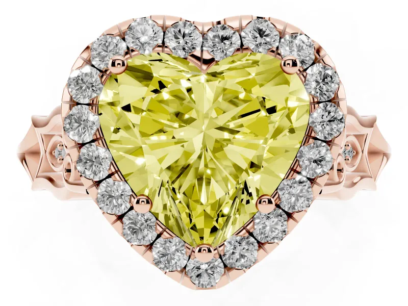 Heart-Shaped Halo Engagement Ring Setting for a Fancy Yellow Lab-Grown Diamond | Filigree Shoulders | Rose Gold