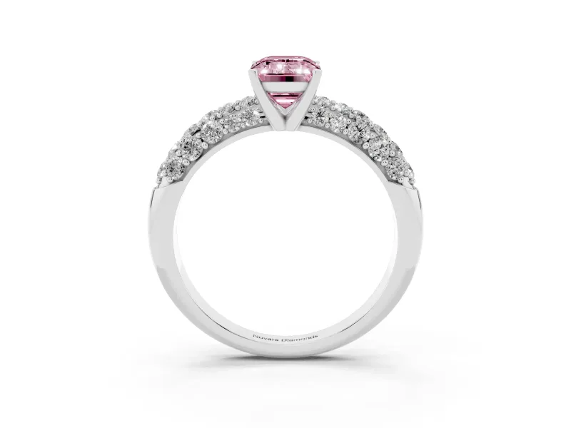 Emerald Cut Close Set Pave Engagement Ring Setting for a Fancy Pink Lab-Grown Diamond | Multi Row | Sterling Silver