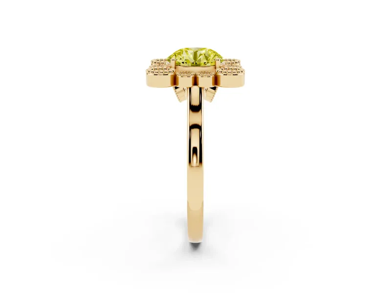 Round Milgrain Cluster Halo Engagement Ring Setting for a Fancy Yellow Lab-Grown Diamond | Plain Band | Yellow Gold