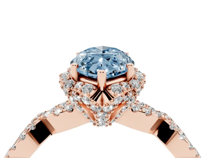 Marquise Milgrain Halo Engagement Ring Setting for a Fancy Blue Lab-Grown Diamond | Graduated Shoulders | Rose Gold