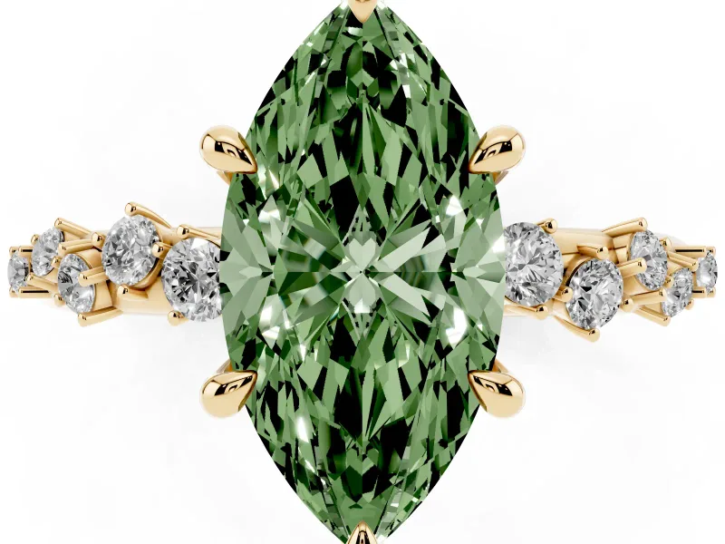 Marquise Graduated Accent Engagement Ring Setting for a Fancy Green Lab-Grown Diamond | Yellow Gold
