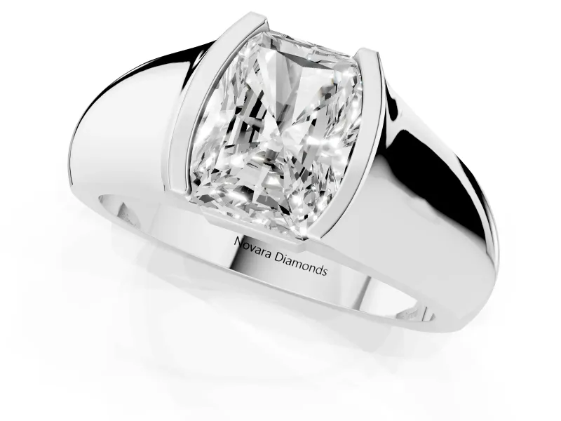 Radiant Cut Half Bezel Solitaire Engagement Ring Setting | Wide Band | Platinum