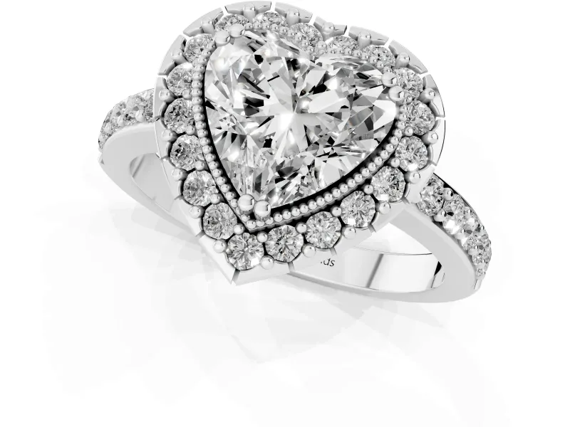 Heart-Shaped Vintage Milgrain Halo Engagement Ring Setting | Pierced Gallery | Platinum