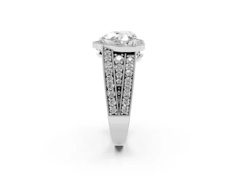 Heart Cut Diamond Halo Ring Set in White gold with Accent Split Shank and Prong Setting