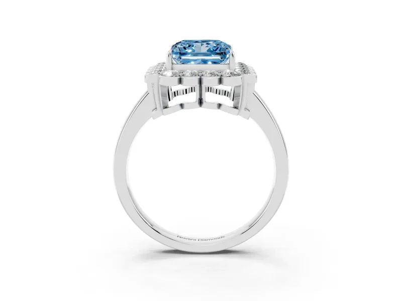 Princess Cut Halo Engagement Ring Setting for a Fancy Blue Lab-Grown Diamond | Sterling Silver - Design NV-24719