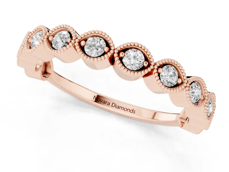 Marquise Diamond Eternity Band Set in Rose gold with Milgrain Bezel Setting
