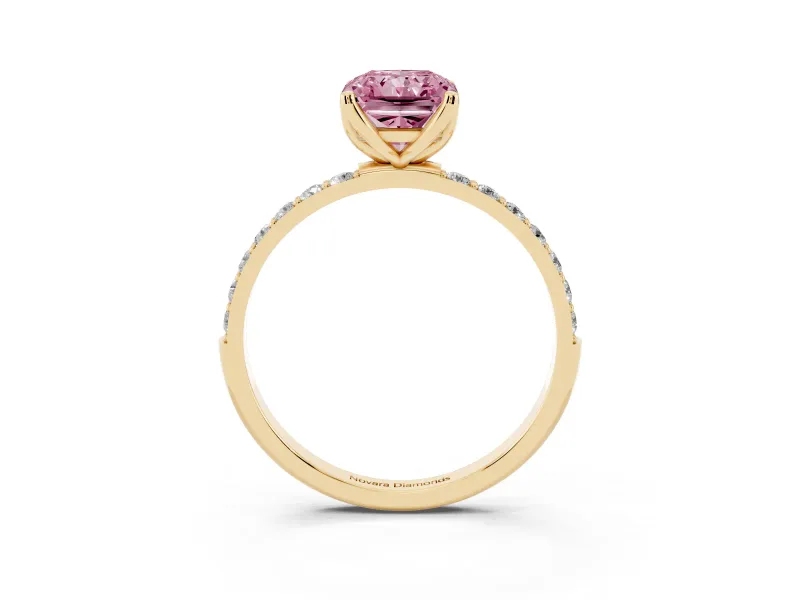 Radiant Cut Pave Solitaire Engagement Ring Setting for a Fancy Pink Lab-Grown Diamond | Slim Band | Yellow Gold