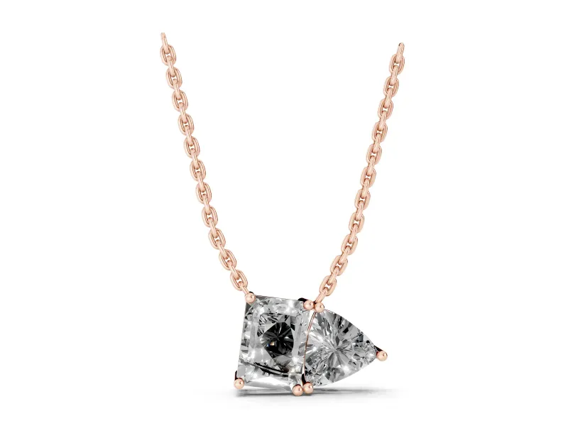 Radiant Lab-Grown Diamond Two-Stone Pendant Necklace | Claw Prong Setting | Rose Gold