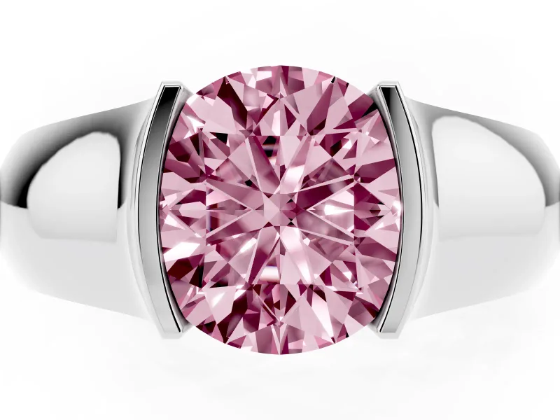 Round Half Bezel Solitaire Engagement Ring Setting for a Fancy Pink Lab-Grown Diamond | Wide Band | Sterling Silver