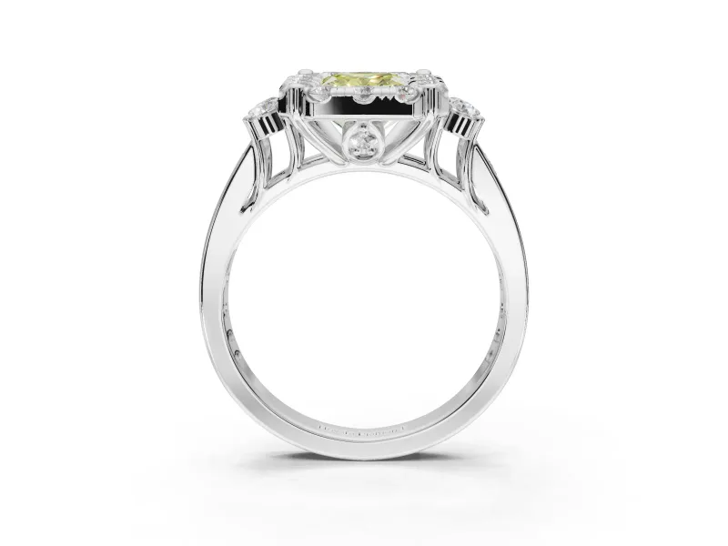 Radiant Cut Halo Engagement Ring Setting for a Fancy Yellow Lab-Grown Diamond | Graduated Channel Band | Platinum