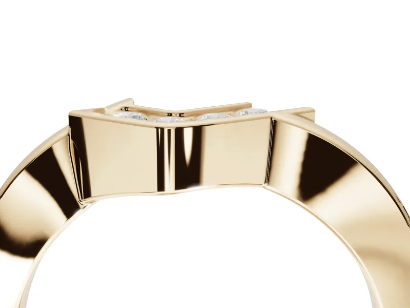Round Lab-Grown Diamond Channel Set Chevron Wedding Band | V Front | Yellow Gold