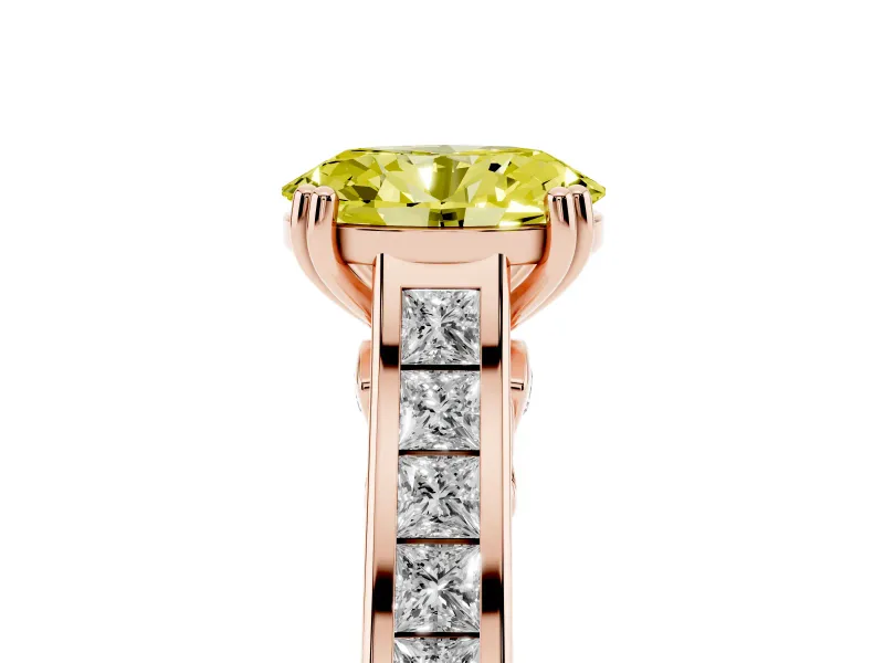 Oval Cathedral Channel Set Engagement Ring Setting for a Fancy Yellow Lab-Grown Diamond | Double Claw Prongs | Rose Gold