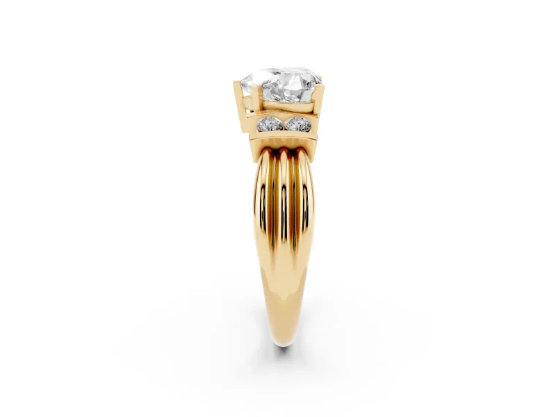Heart-Shaped Bar-Set Accent Engagement Ring Setting | Grooved Band | Yellow Gold