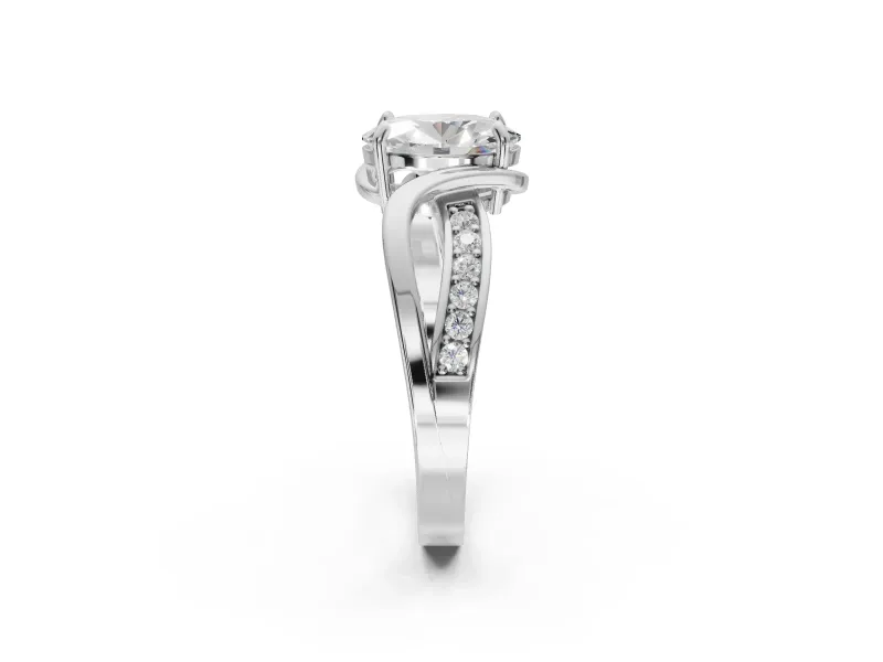 Oval Bypass Solitaire Engagement Ring Setting | Pavé and Plain Strands | White Gold
