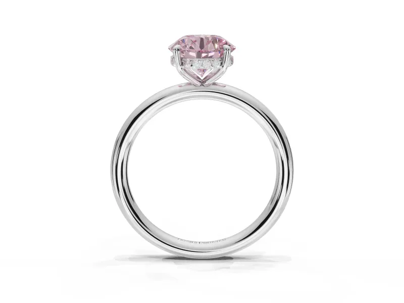 Round Hidden Halo Ring Setting for a Fancy Pink Lab-Grown Diamond | Sterling Silver