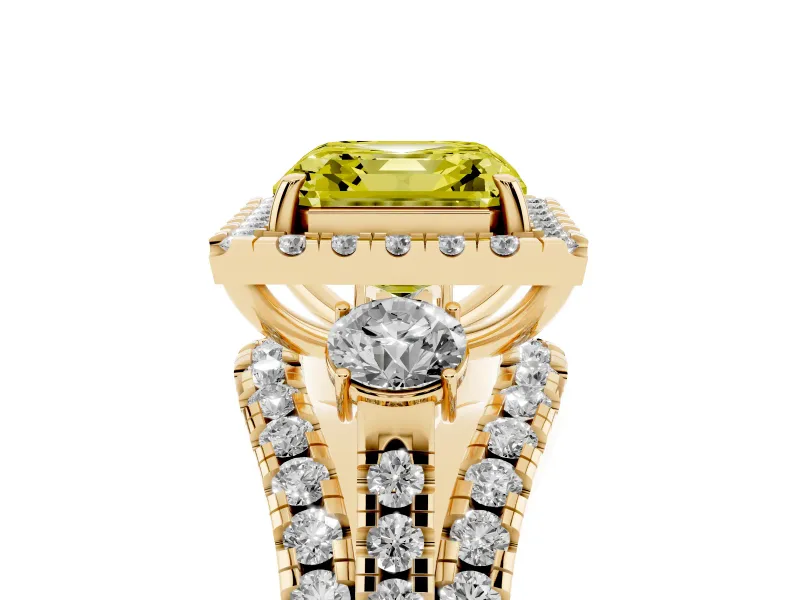 Asscher Cut Halo Engagement Ring Setting for a Fancy Yellow Lab-Grown Diamond | Yellow Gold - Design NV-24766
