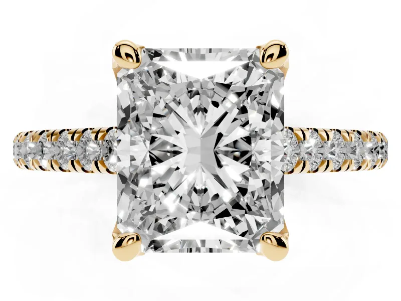 Radiant Cut Hidden Halo Pave Engagement Ring Setting | Claw Prongs | Yellow Gold
