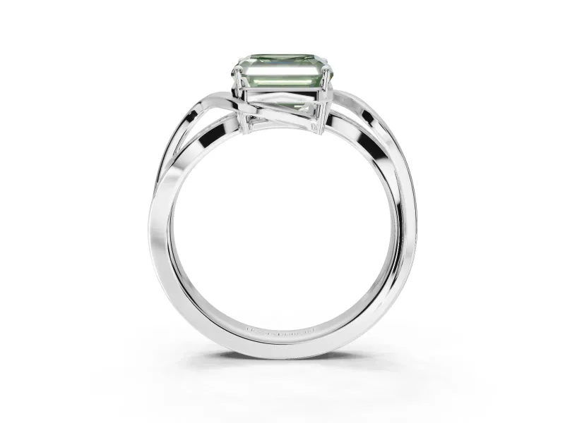 Asscher Cut Bypass Engagement Ring Setting for a Fancy Green Lab-Grown Diamond | Sterling Silver - Design NV-24814