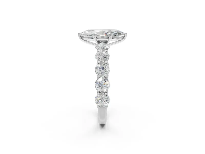 Marquise Side Stone Engagement Ring Setting | Scalloped Prong Accents | White Gold